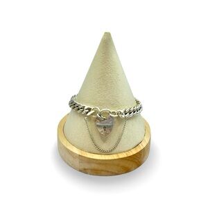 Vintage Sterling Silver Heart Charm Lock Bracelet